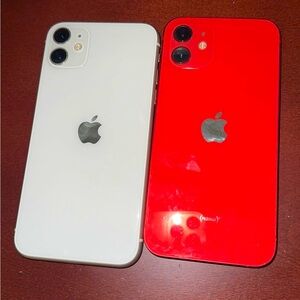A pair of iPhone 11 and iPhone 12 in both white and red color options